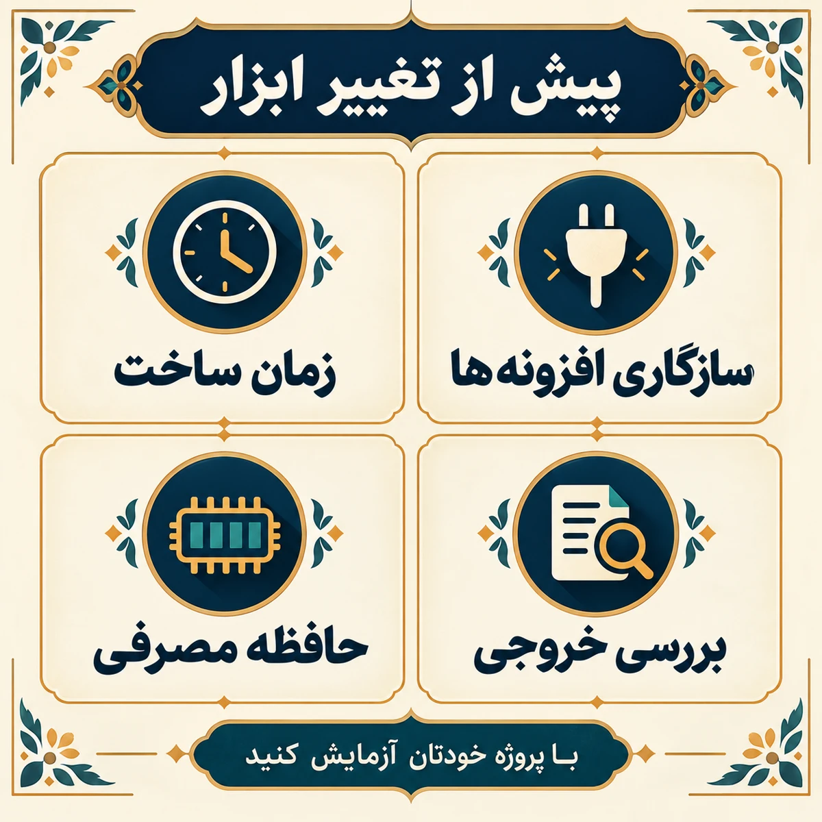 چهار محور ارزیابی ابزار تازه: سازگاری افزونهها، زمان ساخت، حافظه مصرفی و بررسی خروجی
